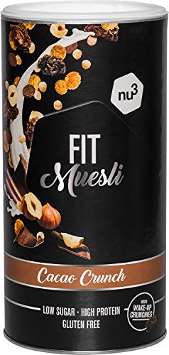 nu3 FIT Protein Muesli Cacao Crunch - 450 g di muesli proteico dal gusto esotico grazie ai fiocchi di cocco, con guaranà e matcha - 36% di proteine e solo il 4% di zucchero - vegano