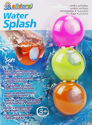 alldoro – Water Splash Set di 3 bombe ad acqua, palloncini riutilizzabili e a chiusura automatica, per giardino, spiaggia e feste, per bambini a partire dai 3 anni e adulti