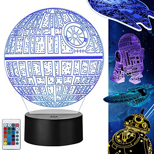 Lampada 3D Star Wars Regalo Perfetto, 16 Colori Dimmerabile 3D Lamp Illusion con 5 Modelli Telecomando, Luce Notturna 3D per Bambini e Fan di Star Wars (5 Pacchi)