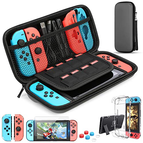 HEYSTOP Custodia Switch, Switch Cover Trasparente con HD Switch Pellicole Protettive e Thumb Grips per Nintendo Switch Console Accessori