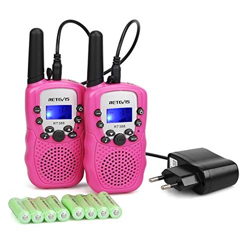 Retevis RT388 Walkie Talkie Bambini Ricaricabili 8 Canali PMR446 Funzione Torcia Suoneria VOX Display LCD Ricetrasmittenti Bambini Giocattoli Walkie Talkie per Bambini (Rosa, 1 Coppia)