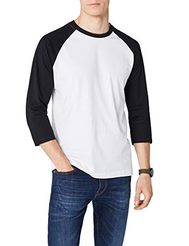 Urban Classics - Bekleidung T-Shirt, Maglia a maniche lunghe Uomo, Multicolore (Wht/blk), Large (Taglia Produttore: Large)