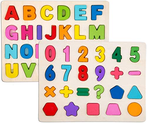 Set di Puzzle in 2 Pezzi per Bambini - Set di Puzzle in Legno per Bambini - Alfabeto ABC, Puzzle educativi per Il riconoscimento dei Numeri per Bambini Ragazze per Ragazzi