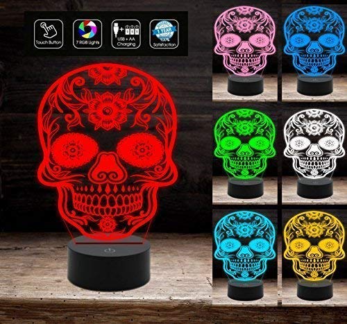 Lampada a led 7 colori selezionabili TESCHIO MESSICANO Tatoo tribale Idea regalo originale a batteria + cavo micro USB da tavolo o scrivania