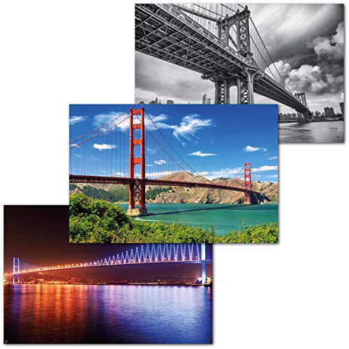 GREAT ART Set di 3 Poster XXL- Ponti - Golden Gate San Francisco Manhattan Bridge Ponte del Bosforo New York Istanbul Decorazione d'Interni Murale cadauno 140 x 100 cm