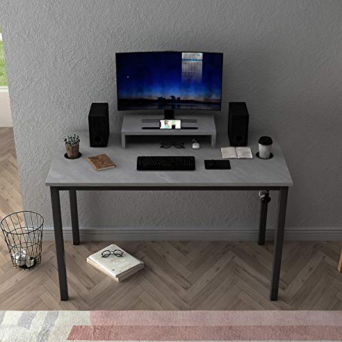 DlandHome - Scrivania per computer da gioco, 120 x 60 cm, con supporto per display, gambe grigie e nere