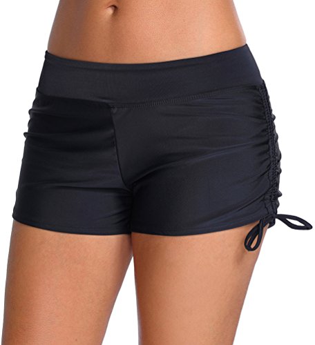 OLIPHEE Donna Mare e Piscina Pantaloncini da Nuoto Regolabile Costume Nero 2XL