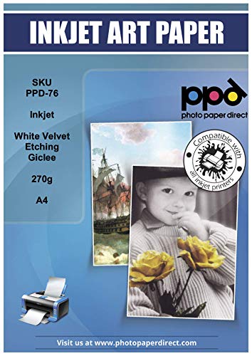 PPD -76-25 White Velvet, carta bianca vellutata per stampanti a getto d'inchiostro, formato A4, 270 g/mq, 25 fogli