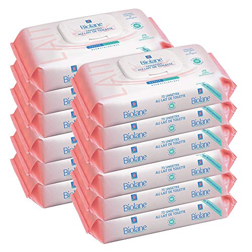Biolane - Set di 72 salviette al latte di toilette