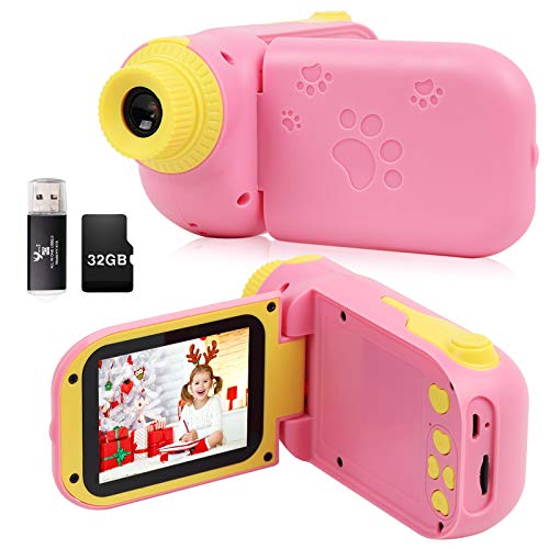 Fotocamera per Bambini, Fotocamera Digitale DV per Bambini, Fotocamera per Bambini con Scheda SD da 32 GB e Video HD 1080P, Regalo di Compleanno di Natale Capodanno per Bambine 3-7 anni