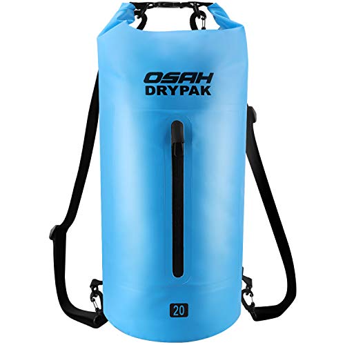 OSAH DRYPAK Borse Impermeabile Sacca Dry Bag 5L 10L 15L 20L 30L con Tracolla Regolabile per Spiaggia Sport d'Acqua Trekking Kayak Canoa Pesca Rafting Nuoto Campeggio (Blu, 10L)