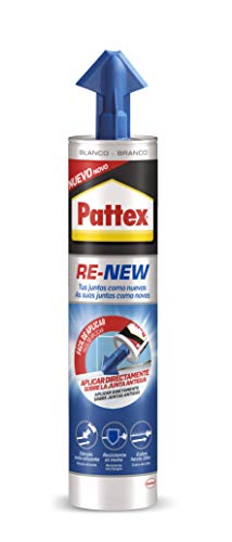 Pattex RE-NEW - Cartuccia in silicone bianco per sanitari, sbiancante per guarnizioni per bagni, sigillante universale impermeabile con tripla resistenza alla muffa, 1 x 280 ml