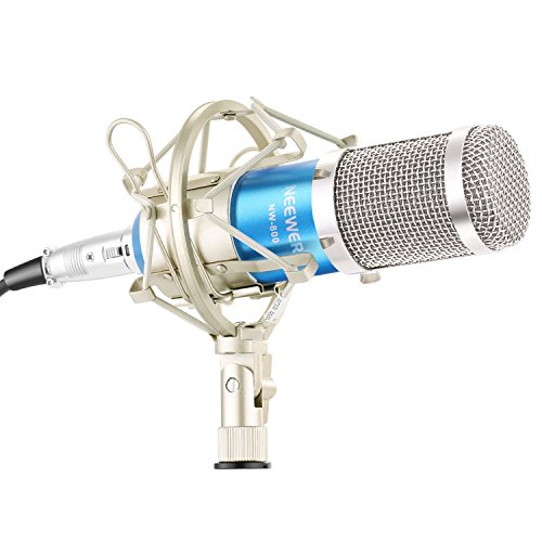 Neewer® NW-800 - Set di microfoni con microfono a condensatore professionale NW-800 + 1 supporto per microfono, 1 tappo in schiuma anti-vento a sfera + 1 cavo di alimentazione per microfono (blu)