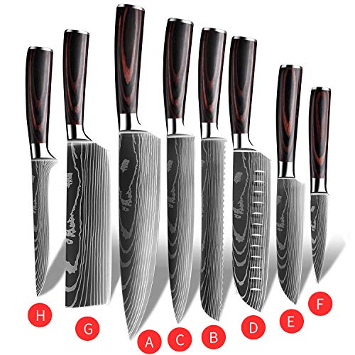 KEPEAK Coltello da Cucina, Coltelli da Cucina Affilati in Acciaio Inossidabile di Diverse Dimensioni con Impugnatura Confortevole, Coltello da Cucina Antiruggine per Cucina/Ristorante (8pcs)