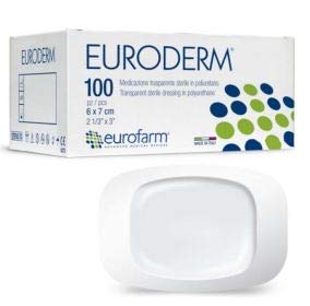 Euroderm (cm 6 x cm 7) Medicazione Adesiva in Poliuretano Trasparente, Impermeabile, Garantisce Un’Elevata Traspirazione Cutanea, Confezione 100 pezzi