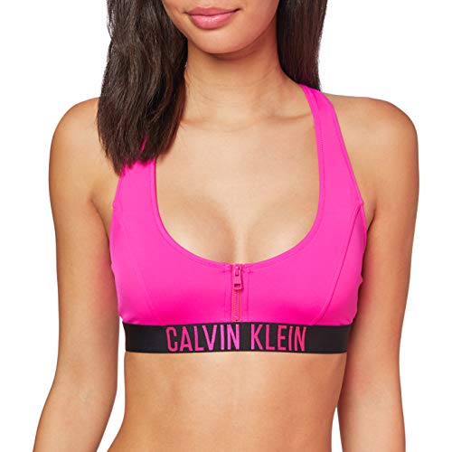 Calvin Klein Zip Bralette-RP Imbottitura, Rosa (Pink GLO TZ7), (Taglia Produttore: Large) Donna