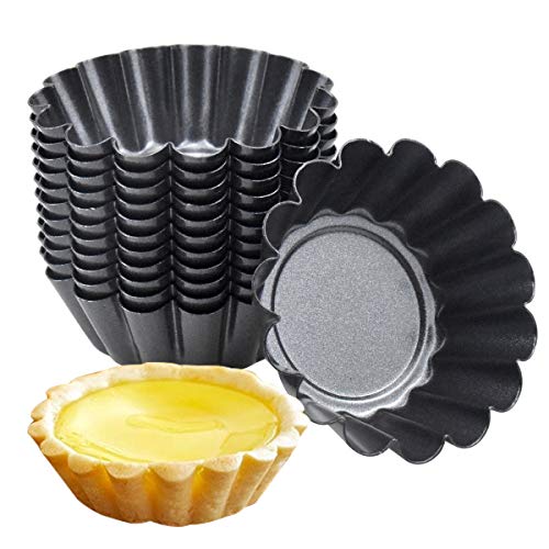 HQdeal 12 Pezzi di Stampi di Crostate di Uova, Pirottini in Acciaio al Carbonio,Formine per Muffin, Stampo per Torta Cupcake, Stampi per budini, Dessert, Gelato, Antiaderente e Riutilizzabile