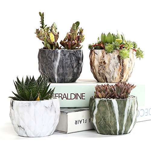 SUN-E Stile Moderno Marmorizzazione Vaso di Fiori in Ceramica Succulente/Fioriera Cactus Vasi Contenitore Bonsai Fioriere con Foro 8.5 cm Idea Regalo Perfetta (4 in Set)