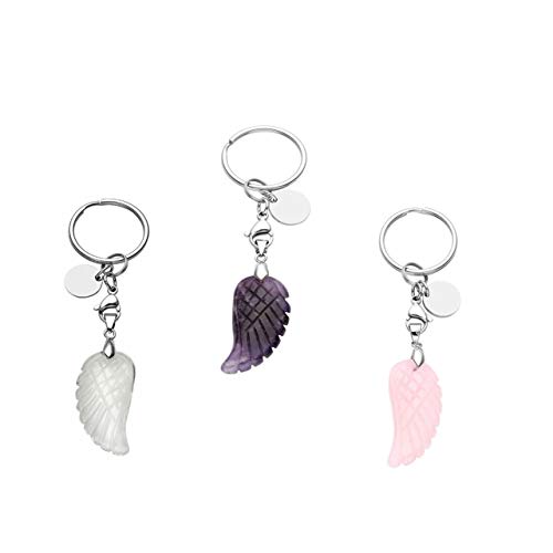 CrystalTears Portachiavi Donna Uomo con Ciondolo Intagliato Ale d'Angelo in Pietra Nuda Chiusura di Aragosta Regalo（3 Pezzi）