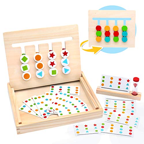 Symiu Montessori in Legno Puzzle Matematica Ordinamento Gioco Giocattolo Educativo con Carte Modello e Clessidra per Bambini 3 4 5