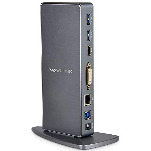 WAVLINK Docking station USB 3.0 con due uscite video (DVI, VGA o HDMI) per laptop / PC o Mac (Gigabit Ethernet, audio, 6 porte USB 3.0)