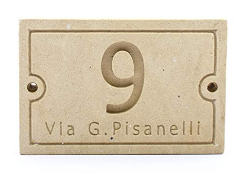 Numero civico con nome della Via in Pietra Leccese misura 10 cm x 15 cm x 2,6 cm- personalizzabile