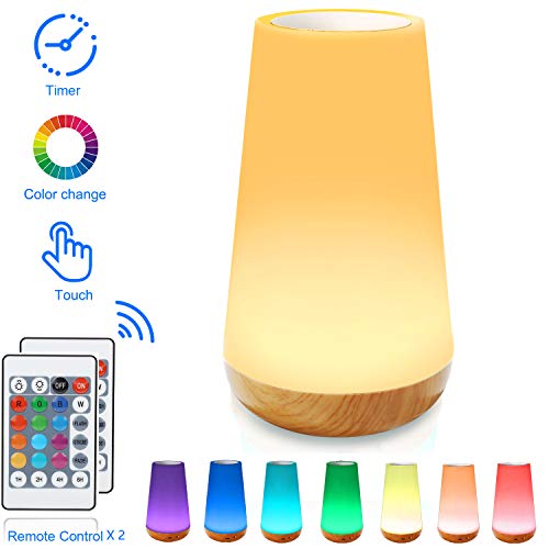 Luce Notturna Bambini, Lampada da Comodino LED, Dimmerabile Lampada Multicolori con Ricaricabile USB, Telecomando, Controllo Tattile, Funzione Timer, e Colori Cangianti RGB