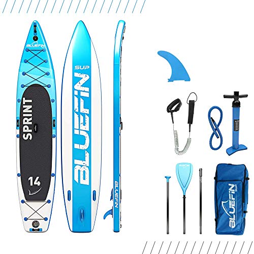 Bluefin Sprint Tavola Stand Up Paddle | Pacchetto da Touring | SUP Gonfiabile da 14’ |Spessore 6” | Pagaia Ultraleggera in Vetroresina | Spazio di Carico |Tutti Gli Accessori | Garanzia di 5 Anni