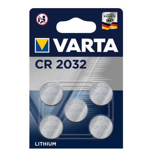 VARTA CR 2032, 6032101415, Batteria Litio a Bottone, Piatta, Specialistica, 3 Volts, Diametro 20mm, Altezza 3,2mm, confezione 5 pile