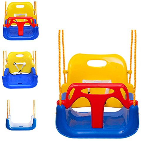 EXTSUD Altalena Colorata 3 in 1 Seggiolino Bambini in Plastica Max Portata 80KG Sedile Regolabile per Altalena Giocattolo da Giardino per Bambini Blu