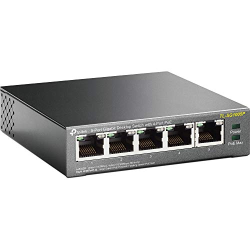 TP-Link TL-SG1005P Desktop Switch, 5 Porte Gigabit 10/100/1000 Mbit, 4 Porte PoE fino a 56W, Protezione da Sovraccarico, Semplicità d'Uso