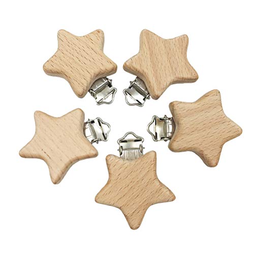 Toyvian Clip per ciuccio infantile Clip per succhietto in legno a forma di stella a cinque punte per bambino, 10 pezzi
