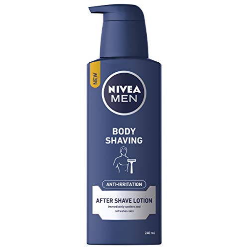 NIVEA Men Body Shaving Anti-Irritazione Dopobarba Lozione (240 ml), idratante post-aver con mentolo e provitamina B, lozione da barba corpo da uomo