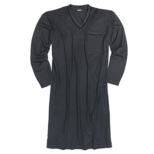 Adamo - Camicia da notte a maniche lunghe, con strisce nere fino alla taglia XL, colore: Antracite grigio. XXXXL
