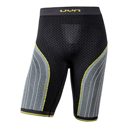 UYN Alpha Pantaloncini da Running Uomo Pantalone, Uomo, Charcoal/Pearl Grey/Yellow, S