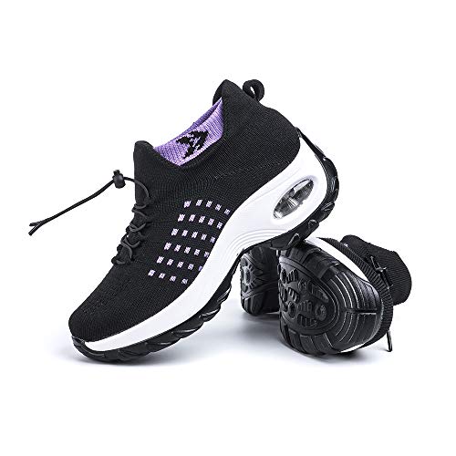 Scarpe Ginnastica Donna Sneakers Running Camminata Corsa Basse Tennis Air Traspiranti Sportive Gym Fitness Casual Comode Nero Viola 40