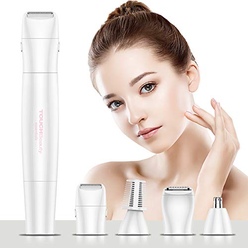 TOUCHBeauty Rasoio Elettrico da Donna, 4 in 1 Rifilatura peli Facciali, Trimmer di Precisione per Naso, Sopracciglia, Viso e Corpo, Epilatore Elettrico Femminile Impermeabile IPX5, Facile da Pulire