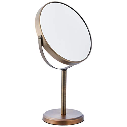 Amazon Basics - Specchio cosmetico bifacciale con sostegno a piantana, Bronzo