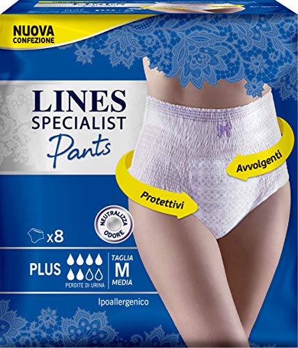 Lines Specialist Pants Plus Assorbenti per Urina, Taglia M - Pacco 8 Pezzi