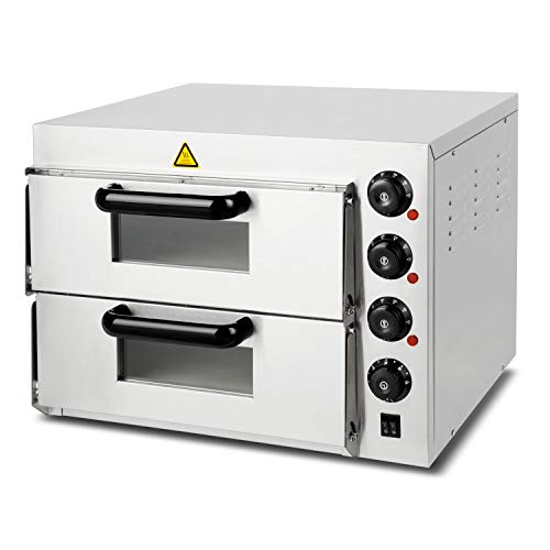 Vertes forno per pizza professionale elettrico (3000 watt, con 2 camera, intervallo di temperatura 0-350°C, funzione timer, gastronomico, acciaio inossidabile)