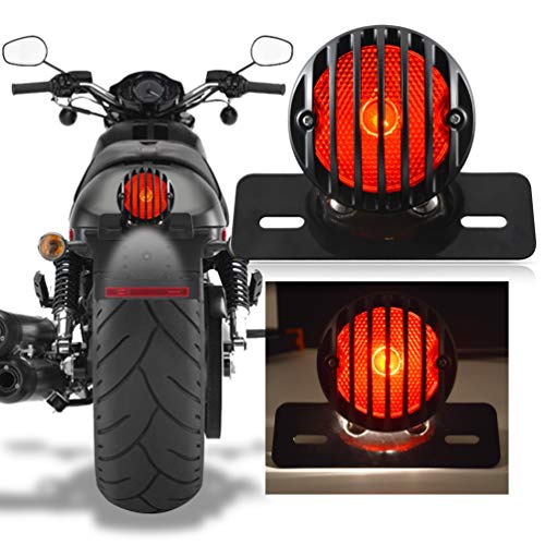 KaTur Luce rotonda per moto, colore: Nero, in Metallo, per luce del freno, per moto Harley/Bobber/Chopper