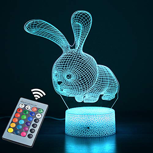 Luce notturna 3D coniglio, luce notturna 16 colori con telecomando e touch control, adatta per il Natale dei bambini, regali di compleanno, decorazione camera da letto, vacanze, decorazioni per feste
