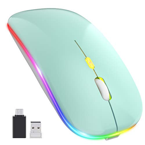 PASONOMI Mouse Wireless Ricaricabile Mouse Silenzioso Con luce LED Ricevitore USB di tipo C per PC, Laptop, Mouse Senza Fili da Viaggio Portatile (Verde)