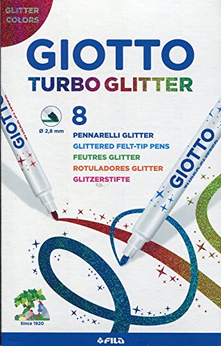 Giotto Turbo Glitter astuccio da 8 pennarelli con inchiostro glitterato, Modelli/Colori Assortiti, 1 Pezzo