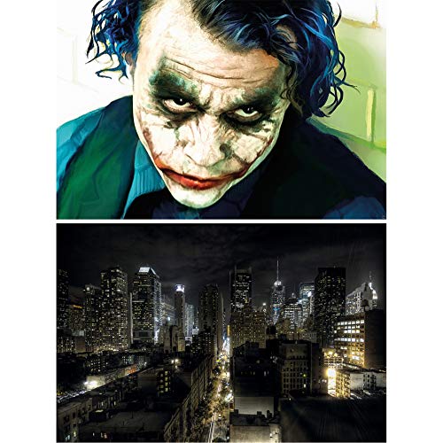 GREAT ART Set di 2 Poster XXL – Joker & Manhattan di Notte – Motivo Cinematografico New York City Skyline Comico Antieroe Villain Grande Città Foto Decorazione Murale (140 x 100cm)