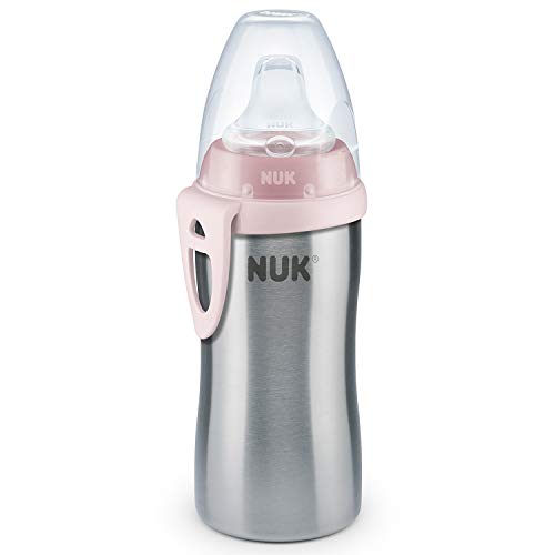 NUK Active Cup tazza per bimbi | 12+ mesi | Beccuccio morbido a prova di perdite | Clip e cappuccio protettivo | Senza BPA | 215 ml | Rosa (acciaio inossidabile) | 1 pezzo