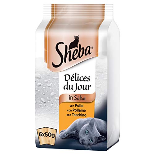 Sheba Délices Du Jour Cibo per Gatto in Salsa Selezione Delicata con Pollo 6 x 50 g - 12 Confezioni (72 Bustine in Totale)