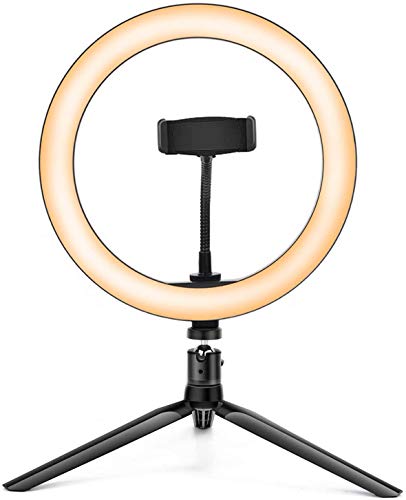 Kemier10 Luce LED Anello Treppiedi,Ring Light con Telecomando Bluetooth per Smartphone,Foto,Youtube,Trucco,Lampada Anulare Regolabile con 3 Modalita`di Illuminazione e 10 Livelli di Luminosità