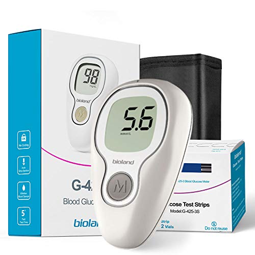 kit per test del diabete Bioland G-425-3, glucometro + 50 strisce reattive + 50 lancette + dispositivo pungidito Sinodraw + 2 batterie AAA mg/dL