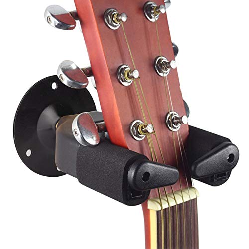 Surplex Supporto a parete per chitarra con Base, Automático Supporto a Parete con blocco automatico, Gancio Chitarra per Chitarra Elettrica, Basso, Elettrico, Ukulele,Violino, Banjo (Nero)